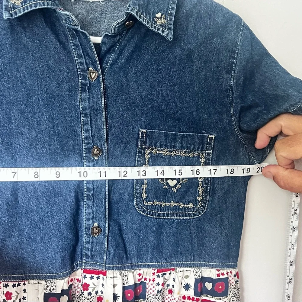 Vintage 90s Denim Patchwork Midi Dress | Cottagecore Western Prairie Style 🔲 - Picture 4 of 6